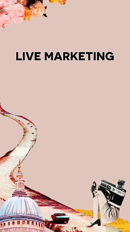 Live Marketing. Link direciona para a página de serviços que a produtora de vídeos oferece, como animação, motion graphics, live marketing, video mapping, eventos, produção de conteúdo e mais.