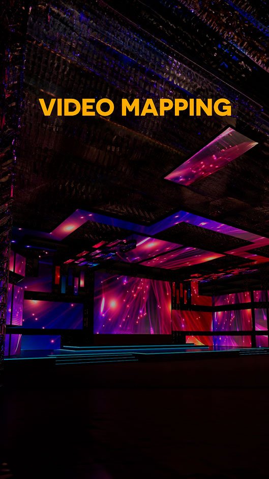 VIDEO MAPPING. Link direciona para a página de serviços que a produtora de vídeos oferece, como animação, motion graphics, live marketing, video mapping, eventos, produção de conteúdo e mais.